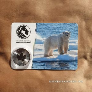 card cadou urs polar moneda argint