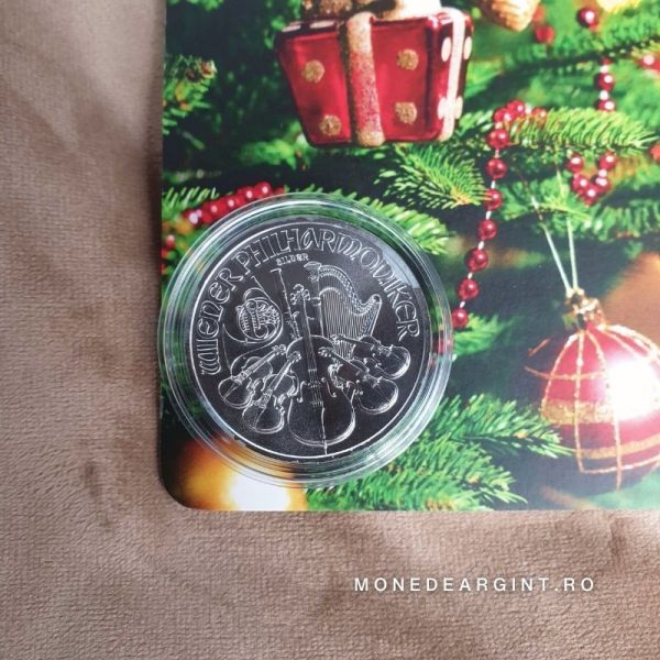 card brad Crăciun moneda argint