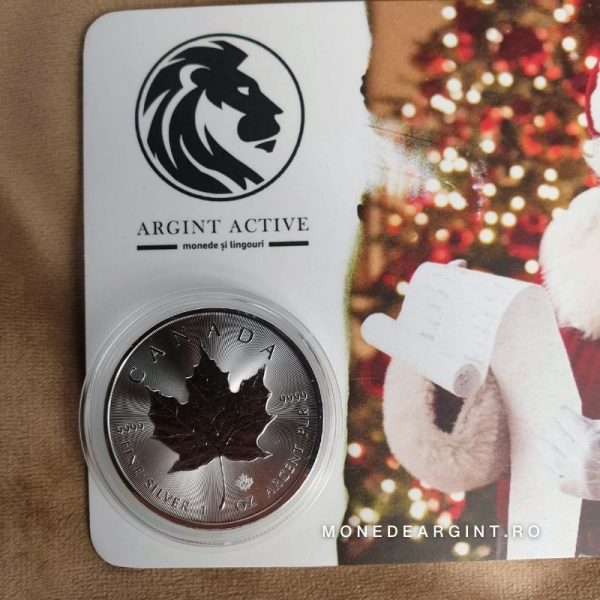 card cadou Moș Crăciun moneda argint