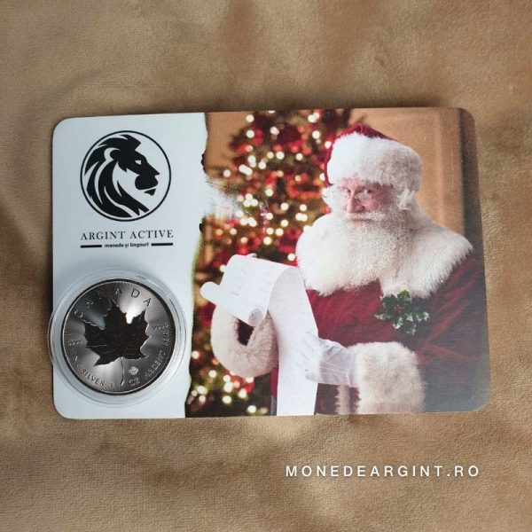 card cadou Moș Crăciun moneda argint