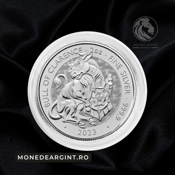 moneda argint taurul Clarence Majestatea Sa Charles III 2023
