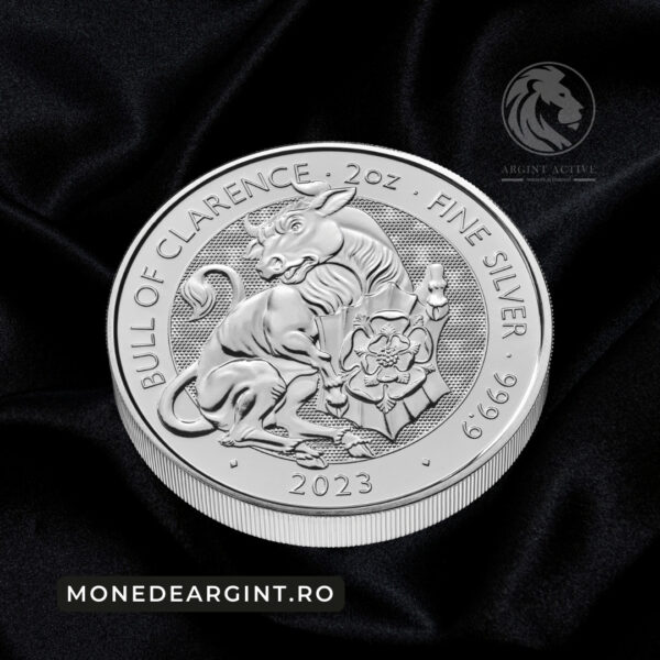 moneda argint taurul Clarence Majestatea Sa Charles III 2023